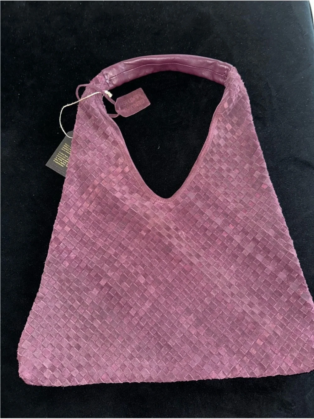 Woven suede hobo bag